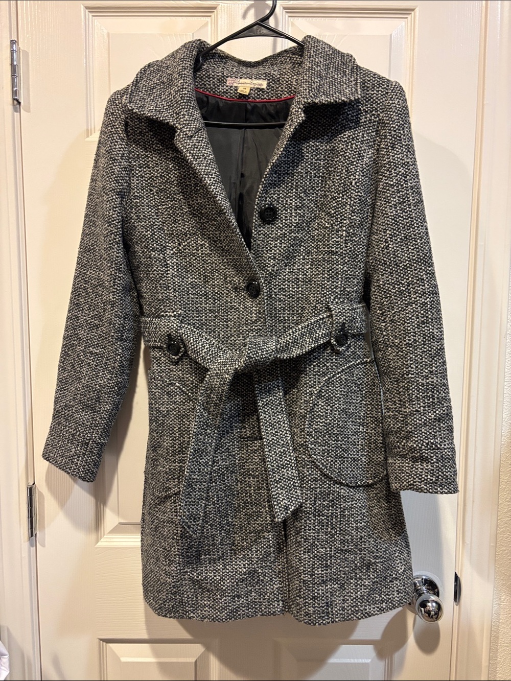 American Rag Gray Textured Belted Trench Coat